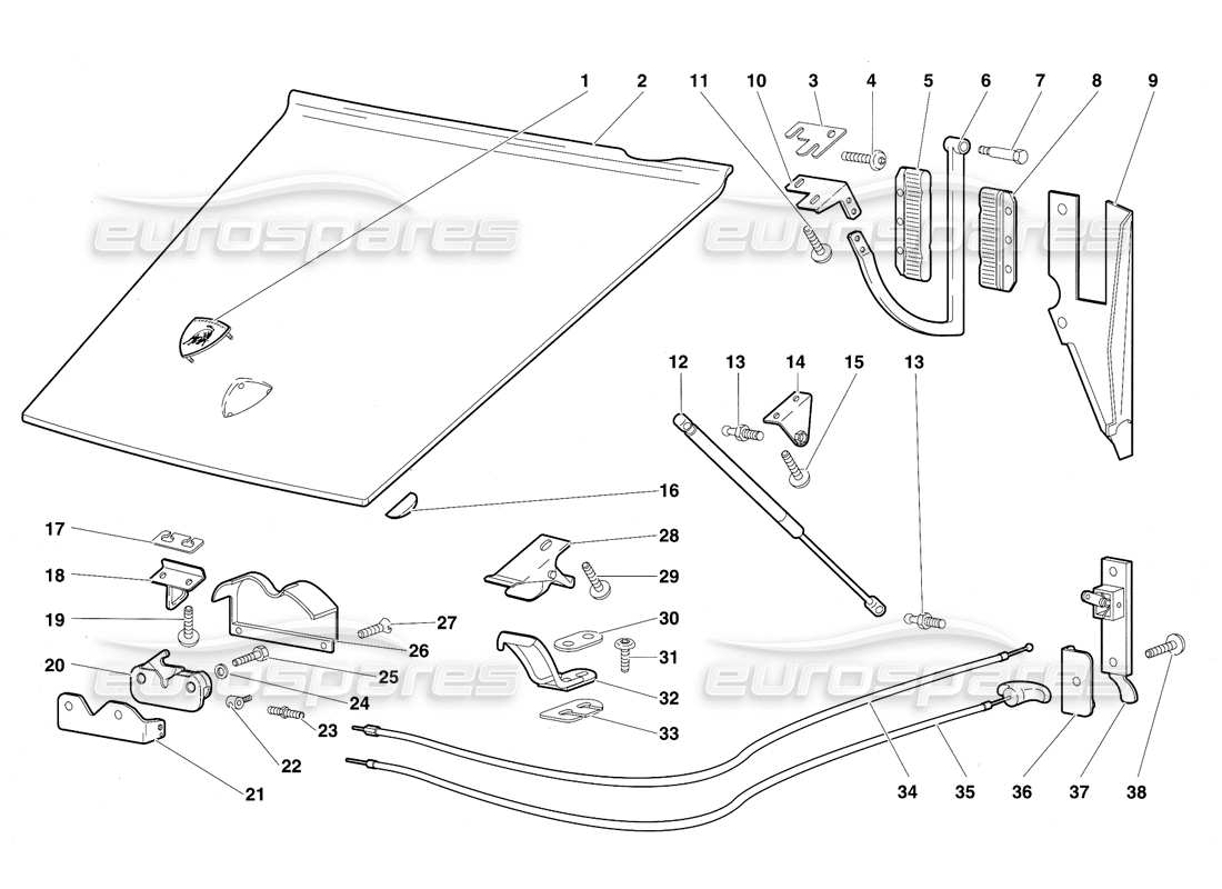 lamborghini diablo (1991) front hood part diagram