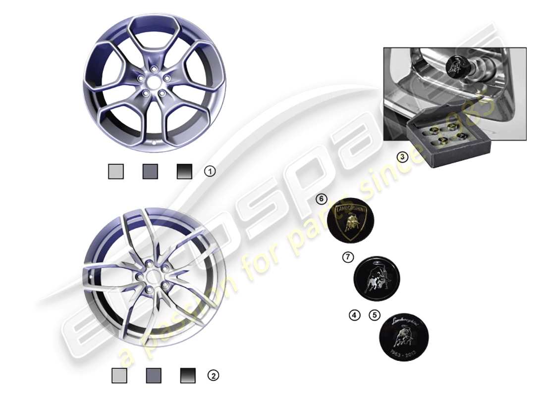 lamborghini huracan lp580-2 spyder (accessories) 1 set of aluminium rims part diagram