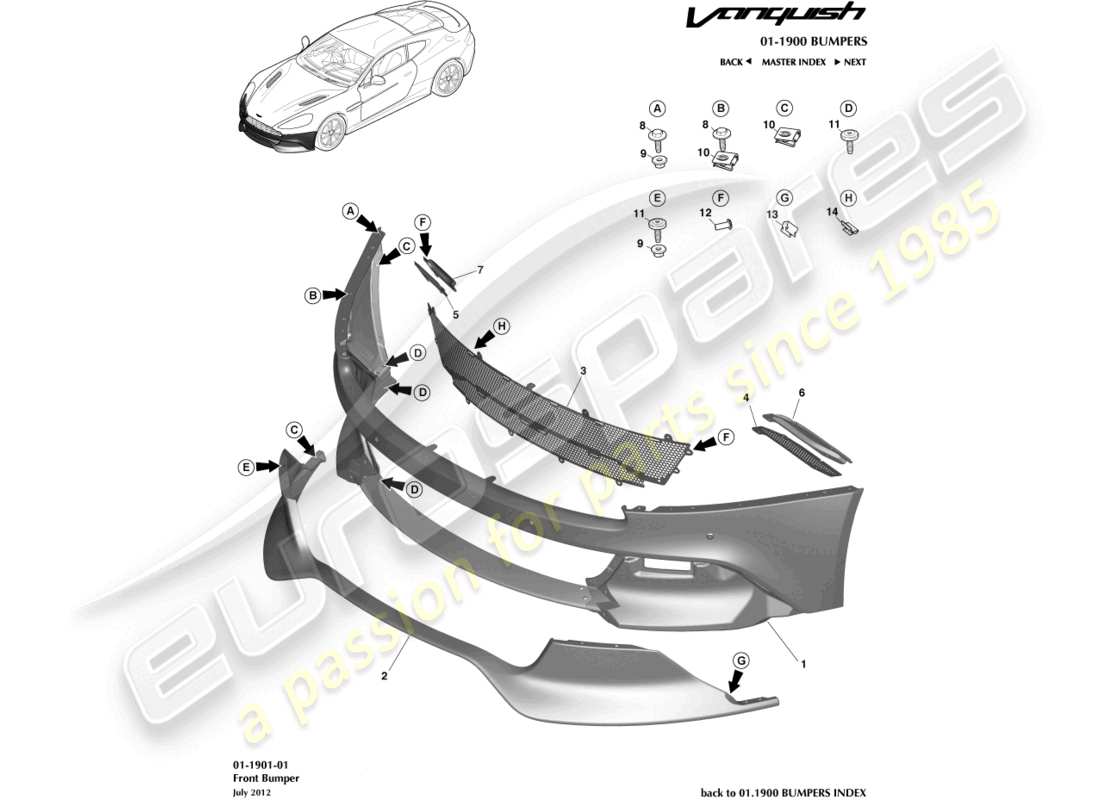 a part diagram from the aston martin vanquish (2016) parts catalogue