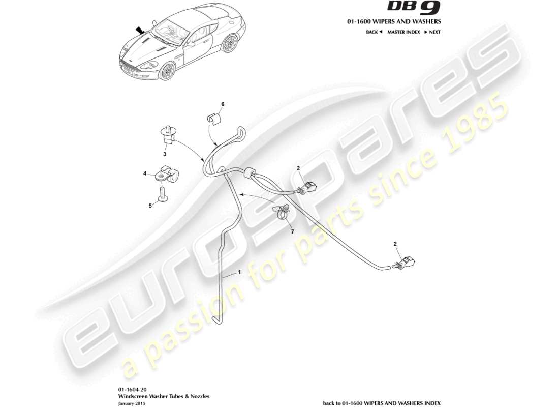 aston martin db9 (2012) windscreen wash part diagram