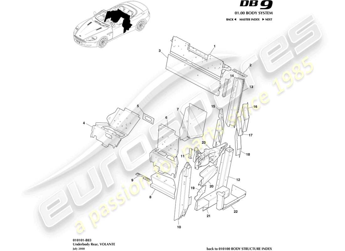 aston martin db9 (2012) underbody rear, volante part diagram