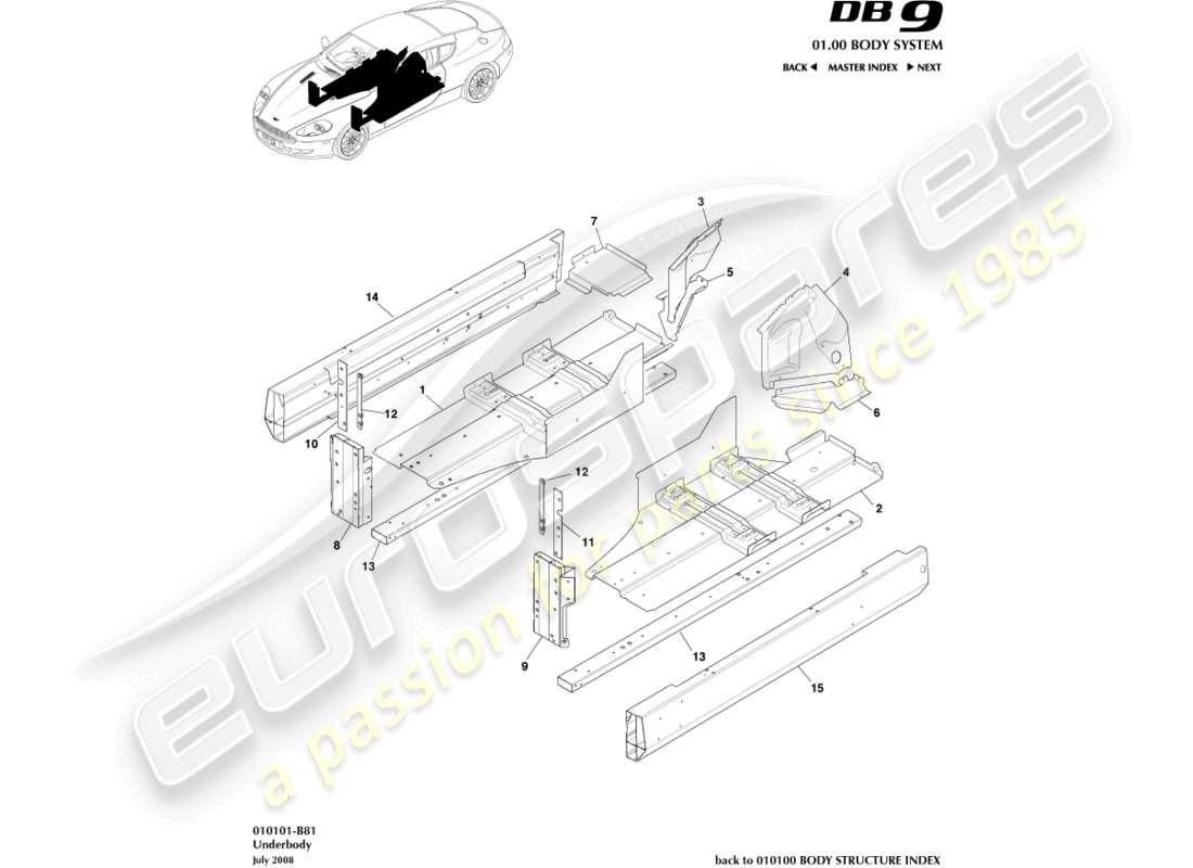 aston martin db9 (2012) underbody part diagram