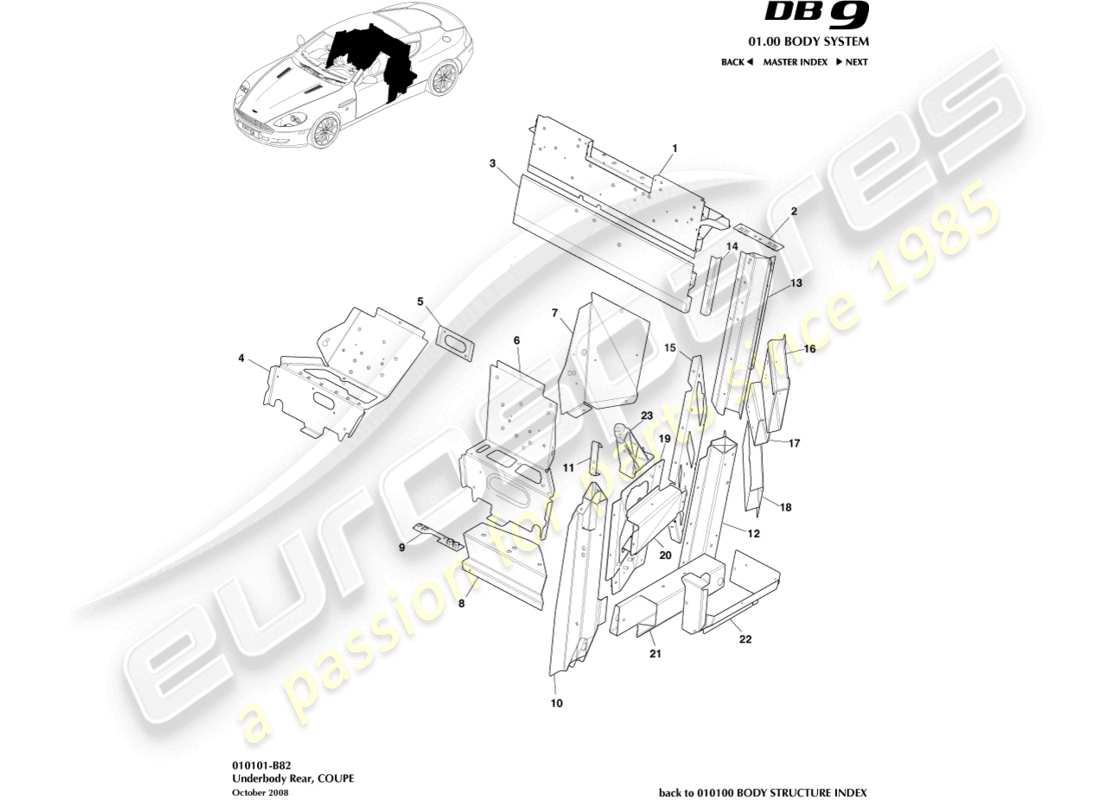 aston martin db9 (2012) underbody rear, coupe part diagram