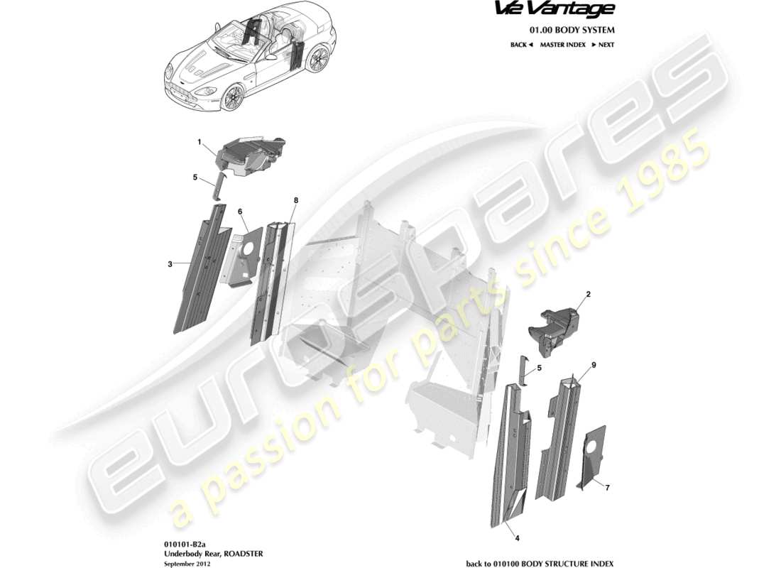 aston martin v12 vantage (2012) underbody rear, roadster part diagram