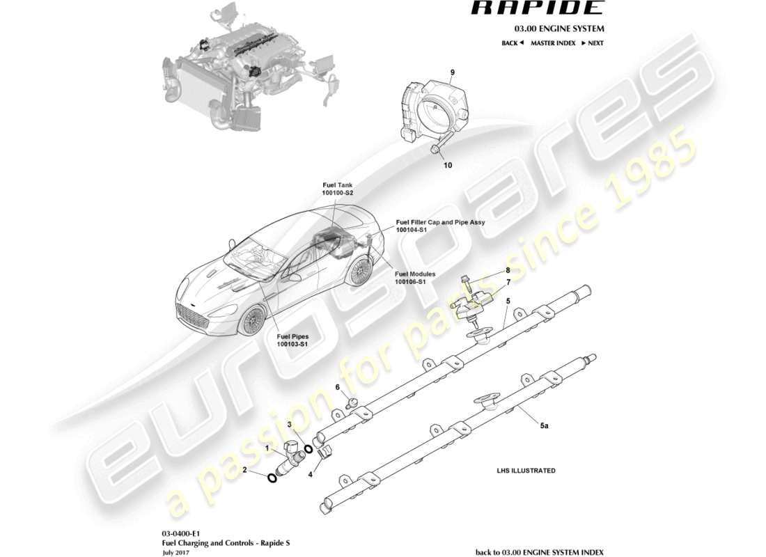 a part diagram from the aston martin rapide (2019) parts catalogue