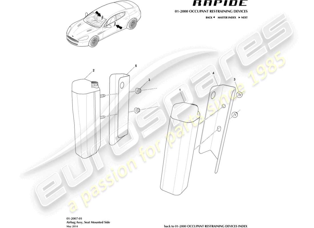 a part diagram from the aston martin rapide (2012) parts catalogue