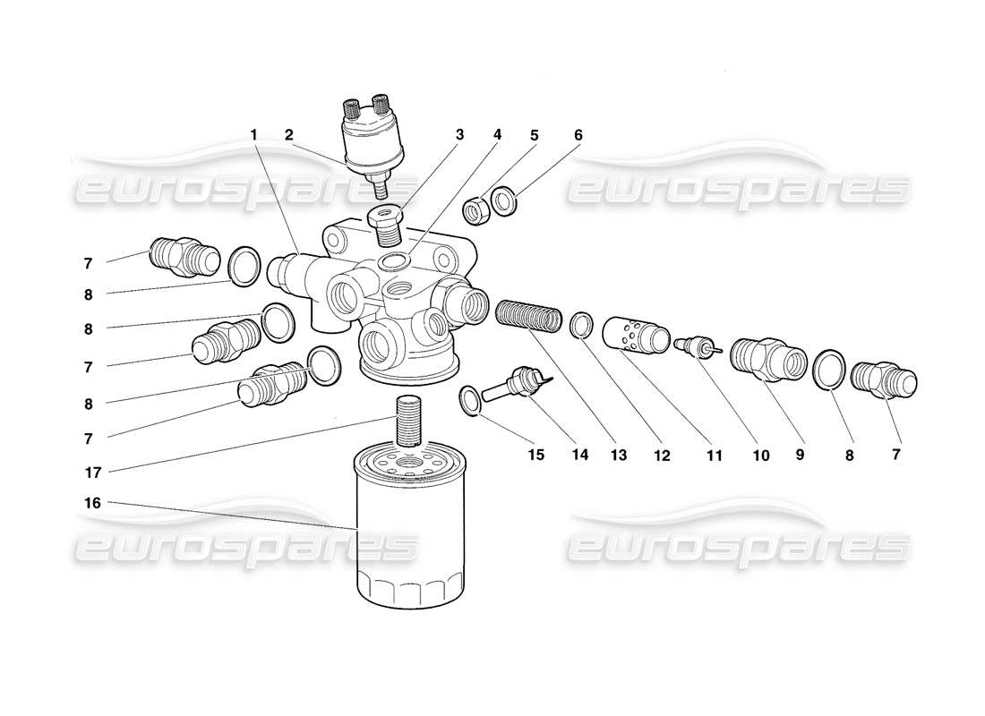 lamborghini diablo sv (1998) engine oil filter and thermostat (valid for usa and canada - november 1998) part diagram