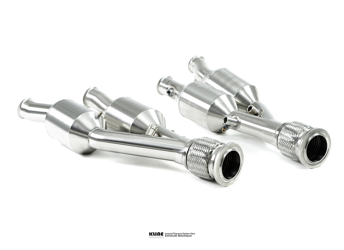 new kline innovation lamborghini aventador svj/ultimae 200cell cat pipe set - stainless steel. part number kllamavsvj200csss (1)